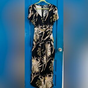 Anthropologie Wide Leg Jumpsuit White Dahlia Motif